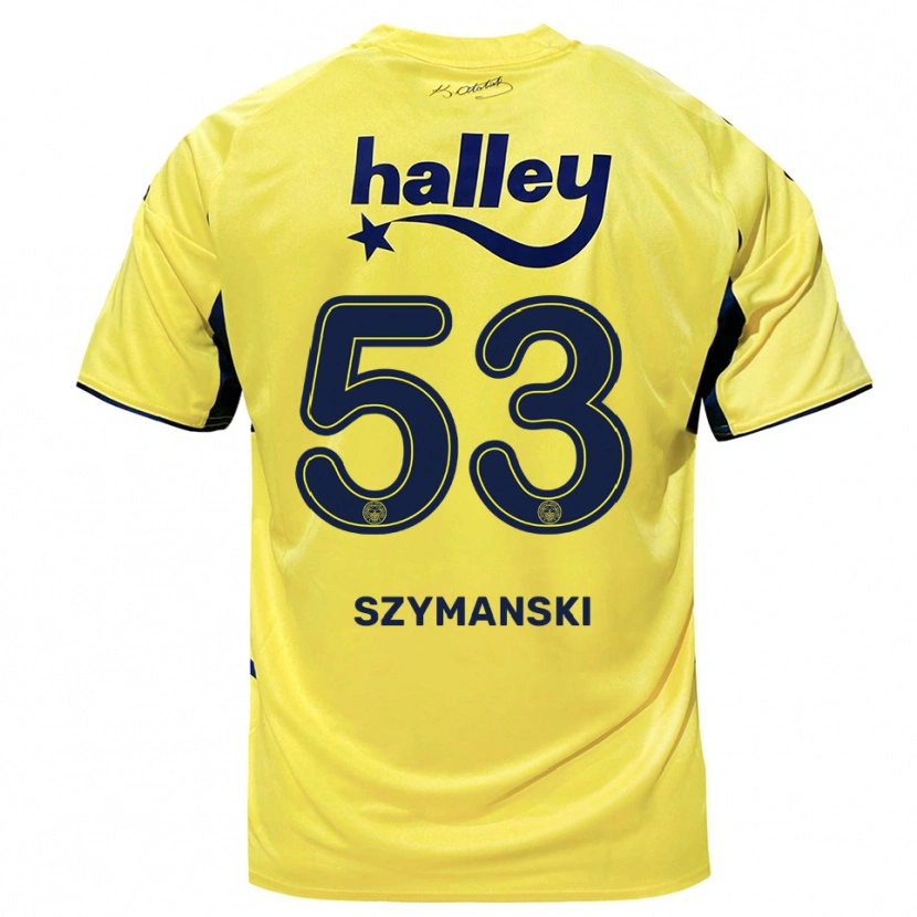 Danxen Homem Camisola Sebastian Szymański #53 Amarelo Marinho Alternativa 2025/26 Camisa