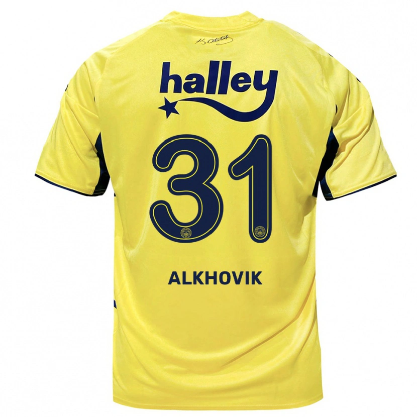 Danxen Homem Camisola Karyna Alkhovik #31 Amarelo Marinho Alternativa 2025/26 Camisa