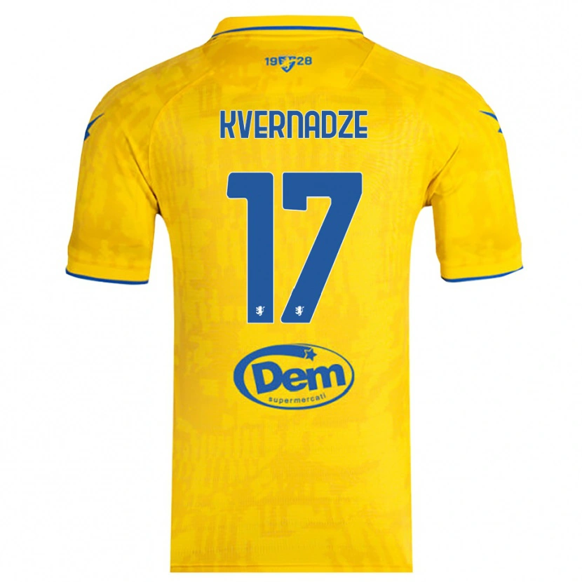 Danxen Mulher Camisola Giorgi Kvernadze #17 Amarelo Azul Principal 2025/26 Camisa