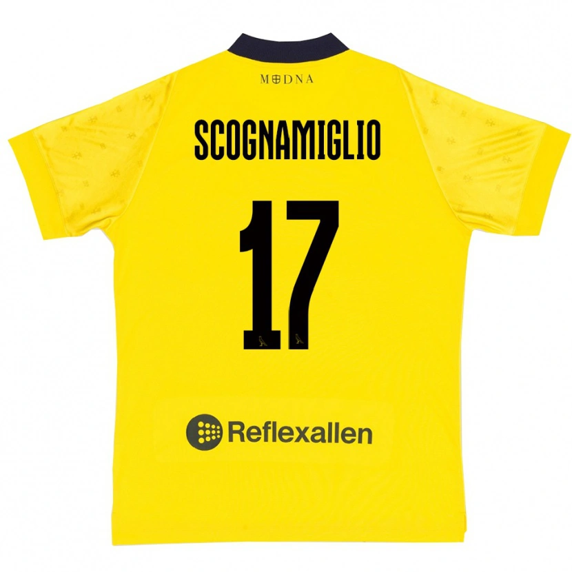 Danxen Mulher Camisola Giuseppe Scognamiglio #17 Amarelo Marinho Principal 2025/26 Camisa