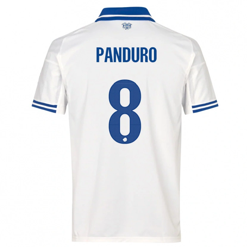 Danxen Mulher Camisola Tristan Panduro #8 Branco Azul Principal 2025/26 Camisa