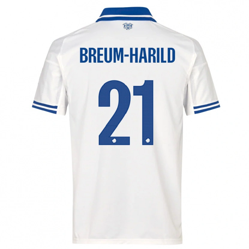 Danxen Mulher Camisola Tobias Breum-Harild #21 Branco Azul Principal 2025/26 Camisa