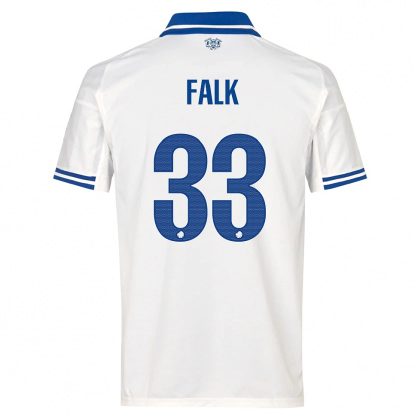 Danxen Mulher Camisola Rasmus Falk #33 Branco Azul Principal 2025/26 Camisa
