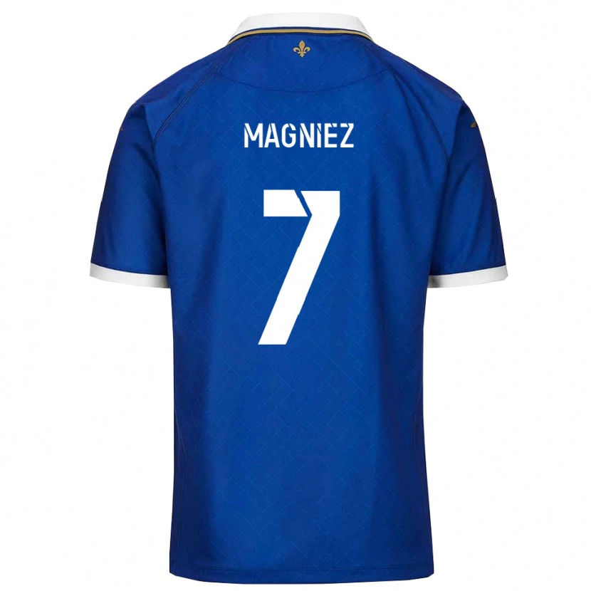 Danxen Mulher Camisola Bastien Magniez #7 Azul Dourado Principal 2025/26 Camisa