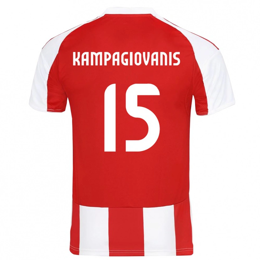 Danxen Mulher Camisola Anastasios Kampagiovanis #15 Vermelho Branco Principal 2025/26 Camisa