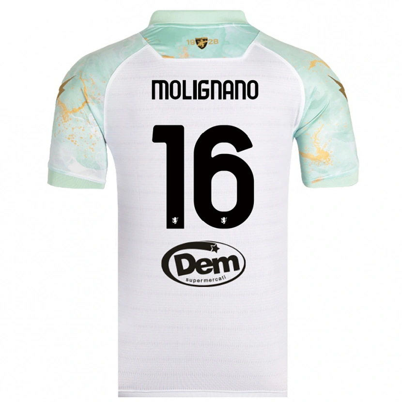 Danxen Mulher Camisola Gaetano Molignano #16 Branco Preto Alternativa 2025/26 Camisa