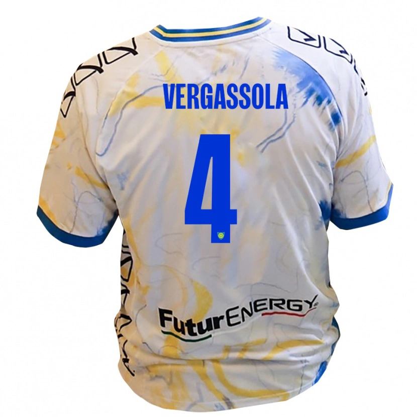 Danxen Mulher Camisola Alessandro Vergassola #4 Branco Amarelo Azul Alternativa 2025/26 Camisa