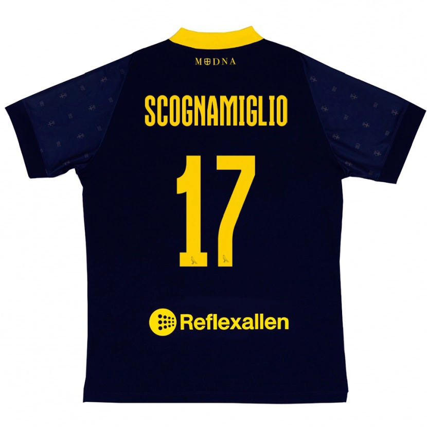Danxen Mulher Camisola Giuseppe Scognamiglio #17 Marinho Amarelo Alternativa 2025/26 Camisa
