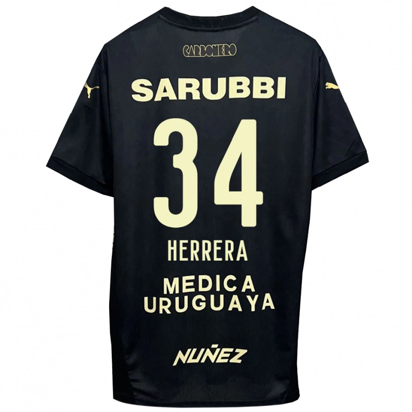 Danxen Mulher Camisola Nahuel Herrera #34 Preto Dourado Alternativa 2025/26 Camisa