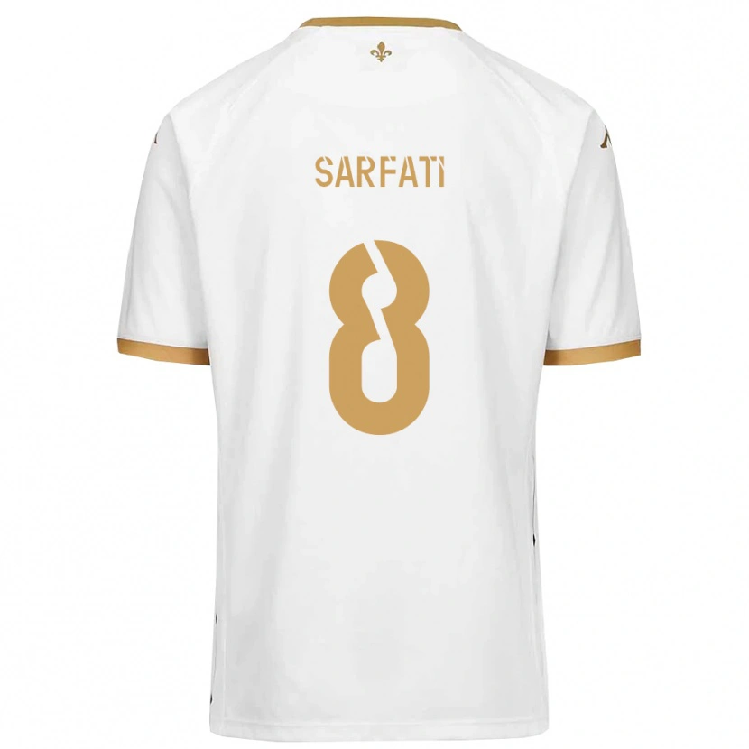 Danxen Mulher Camisola Isaac Sarfati #8 Branco Dourado Alternativa 2025/26 Camisa