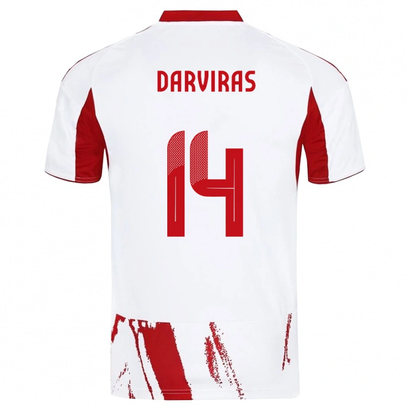 Danxen Mulher Camisola Christos Darviras #14 Branco Vermelho Alternativa 2025/26 Camisa