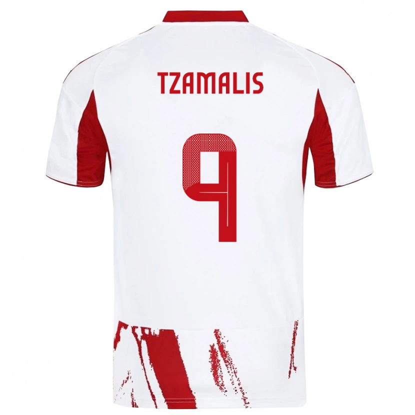 Danxen Mulher Camisola Alexandros Tzamalis #9 Branco Vermelho Alternativa 2025/26 Camisa
