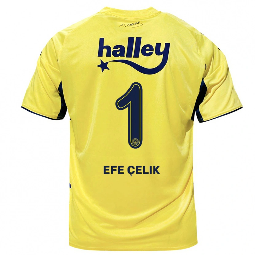 Danxen Mulher Camisola Mehmet Efe Çelik #1 Amarelo Marinho Alternativa 2025/26 Camisa
