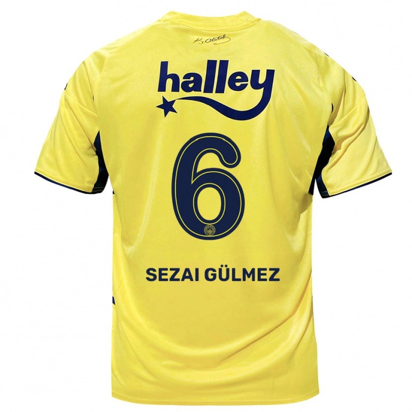 Danxen Mulher Camisola Mustafa Sezai Gülmez #6 Amarelo Marinho Alternativa 2025/26 Camisa