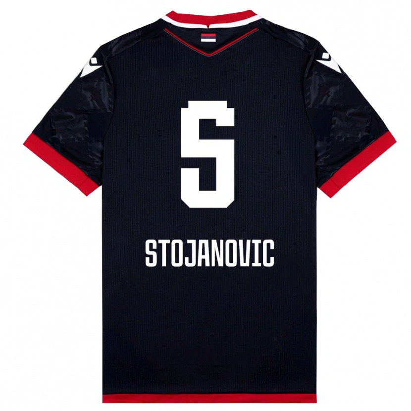 Danxen Mulher Camisola Viktor Stojanovic #5 Preto Vermelho Alternativa 2025/26 Camisa