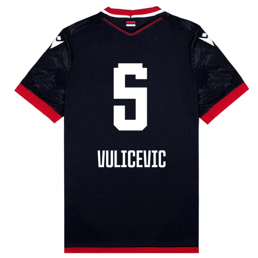 Danxen Mulher Camisola Ognjen Vulicevic #5 Preto Vermelho Alternativa 2025/26 Camisa