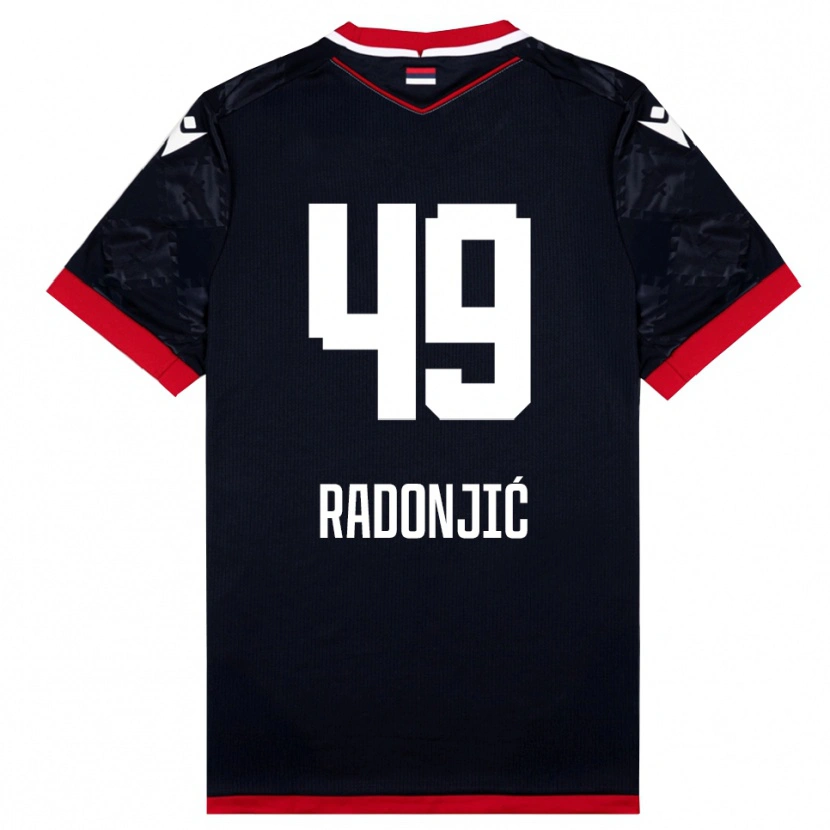 Danxen Mulher Camisola Nemanja Radonjić #49 Preto Vermelho Alternativa 2025/26 Camisa