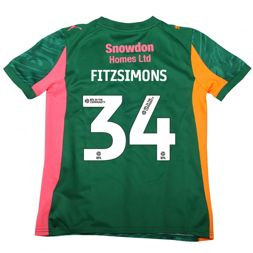 Danxen Criança Ross Fitzsimons #34 Rosa Verde Escuro Camisola Guarda-Redes 2025/26 Camisa
