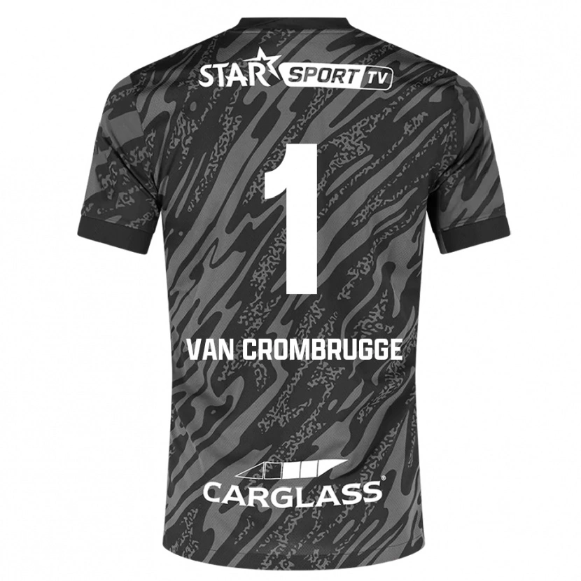 Danxen Criança Hendrik Van Crombrugge #1 Cinza Escuro Preto Camisola Guarda-Redes 2025/26 Camisa