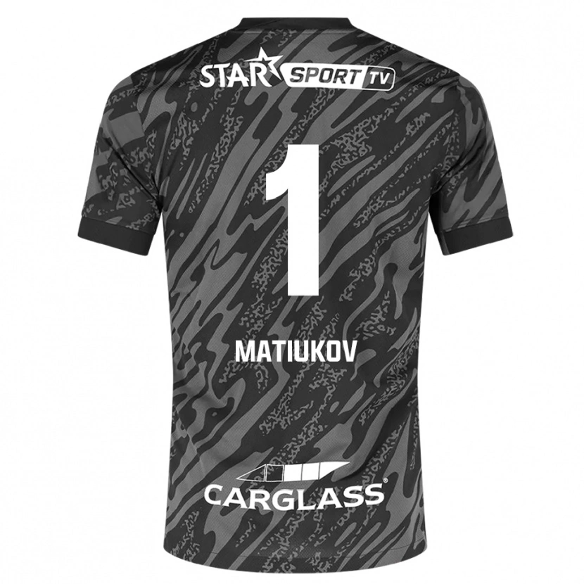 Danxen Criança Platon Matiukov #1 Cinza Escuro Preto Camisola Guarda-Redes 2025/26 Camisa