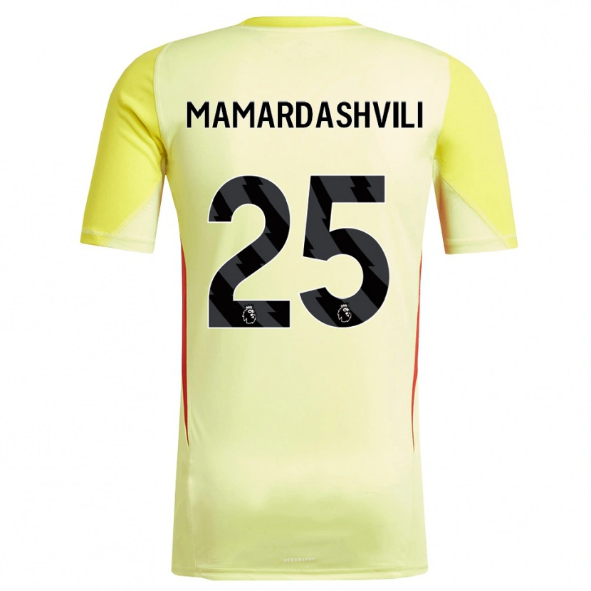 Danxen Criança Giorgi Mamardashvili #25 Amarelo Vermelho Camisola Guarda-Redes 2025/26 Camisa