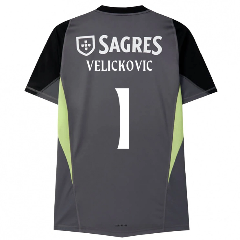 Danxen Homem Luka Veličković #1 Cinza Escuro Preto Camisola Guarda-Redes 2025/26 Camisa