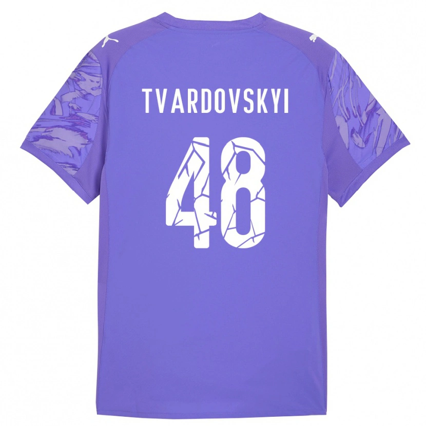 Danxen Homem Denys Tvardovskyi #48 Roxo Lilás Camisola Guarda-Redes 2025/26 Camisa