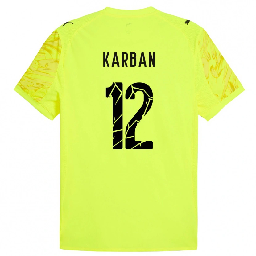 Danxen Homem Yevheniia Karban #12 Verde Amarelo Camisola Guarda-Redes 2025/26 Camisa