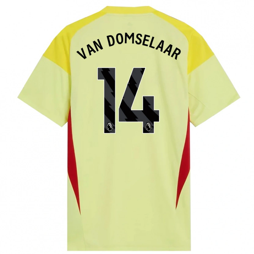 Danxen Mulher Daphne Van Domselaar #14 Amarelo Vermelho Preto Camisola Guarda-Redes 2025/26 Camisa