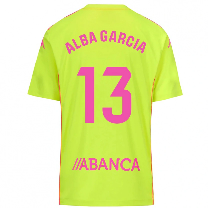 Danxen Mulher Lucía Alba García #13 Amarelo Verde Camisola Guarda-Redes 2025/26 Camisa