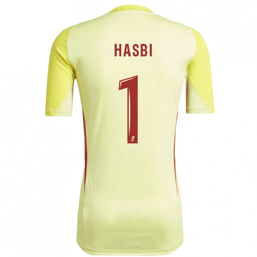 Danxen Mulher Walid Hasbi #1 Amarelo Claro Vermelho Camisola Guarda-Redes 2025/26 Camisa