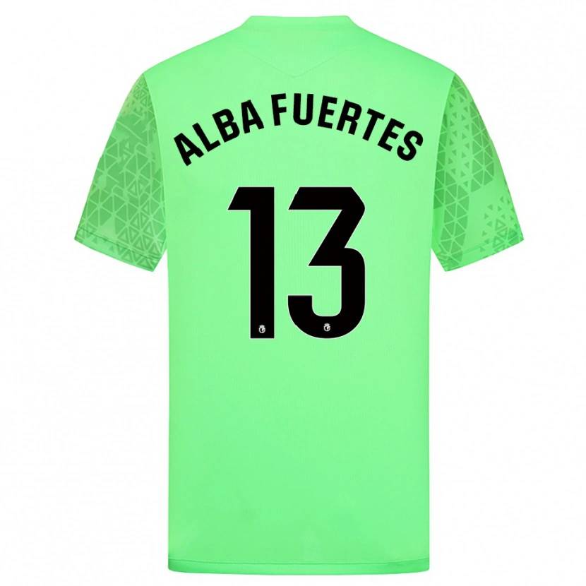 Danxen Mulher Alba Fuertes #13 Verde Primavera Preto Camisola Guarda-Redes 2025/26 Camisa
