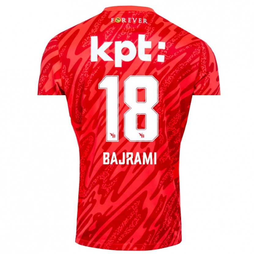 Danxen Mulher Ardian Bajrami #18 Branco Vermelho Camisola Guarda-Redes 2025/26 Camisa