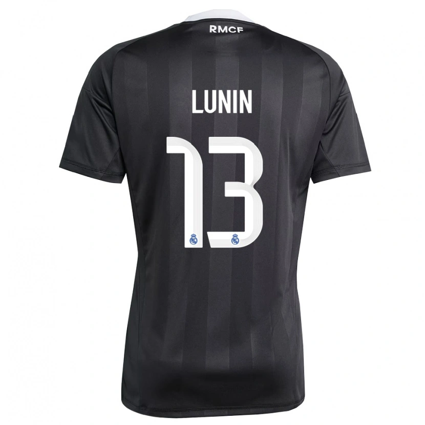 Danxen Mulher Andriy Lunin #13 Preto Branco Camisola Guarda-Redes 2025/26 Camisa