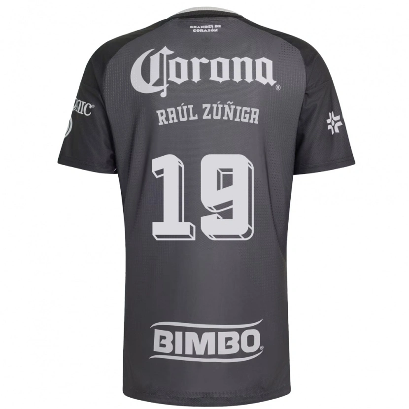 Danxen Criança Camisola José Raúl Zúñiga #19 Cinza Branco Preto Alternativa 2026/27 Camisa