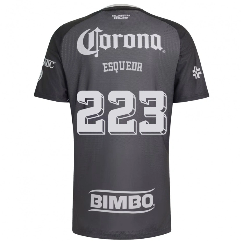 Danxen Criança Camisola Diego Esqueda #223 Cinza Branco Preto Alternativa 2026/27 Camisa