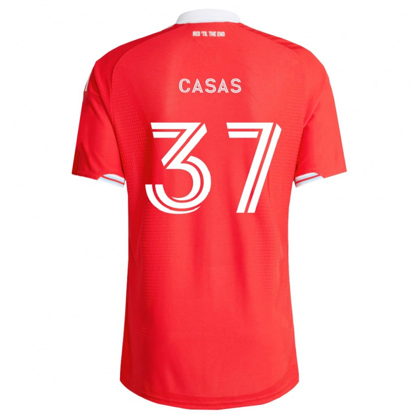 Danxen Homem Camisola Javier Casas #37 Vermelho Azul Profundo Branco Principal 2026/27 Camisa