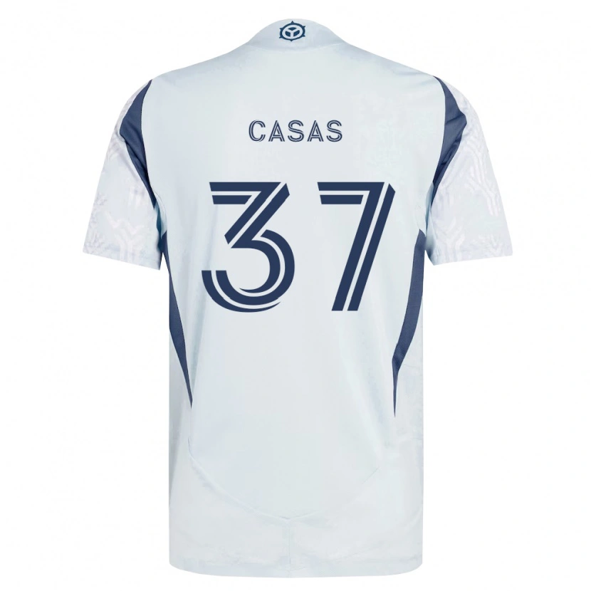 Danxen Homem Camisola Javier Casas #37 Azul Branco Cinza Alternativa 2026/27 Camisa