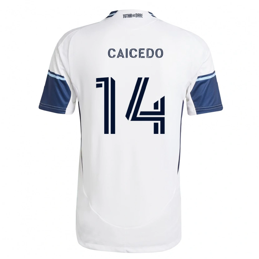 Danxen Mulher Camisola Bruno Caicedo #14 Branco Azul Real Principal 2026/27 Camisa