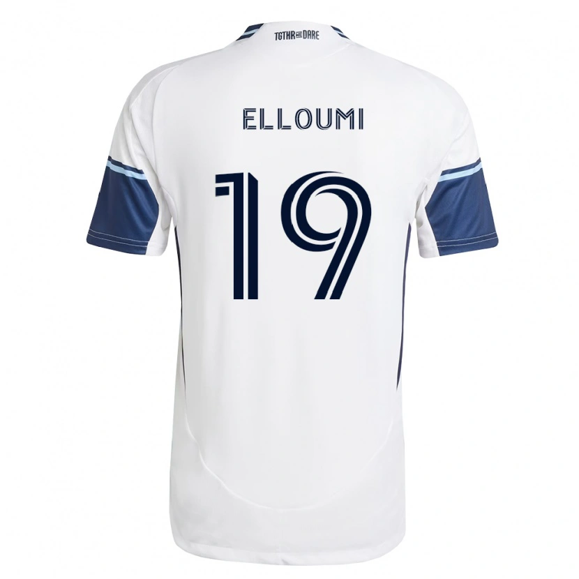 Danxen Mulher Camisola Rayan Elloumi #19 Branco Azul Real Principal 2026/27 Camisa