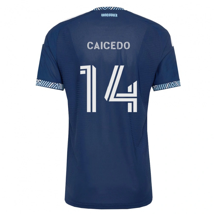 Danxen Mulher Camisola Bruno Caicedo #14 Azul Profundo Branco Alternativa 2026/27 Camisa