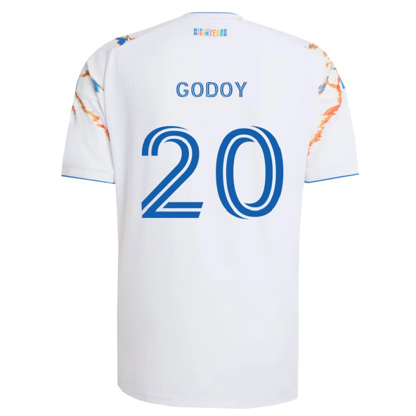 Danxen Mulher Camisola Aníbal Godoy #20 Branco Laranja Azul Alternativa 2026/27 Camisa