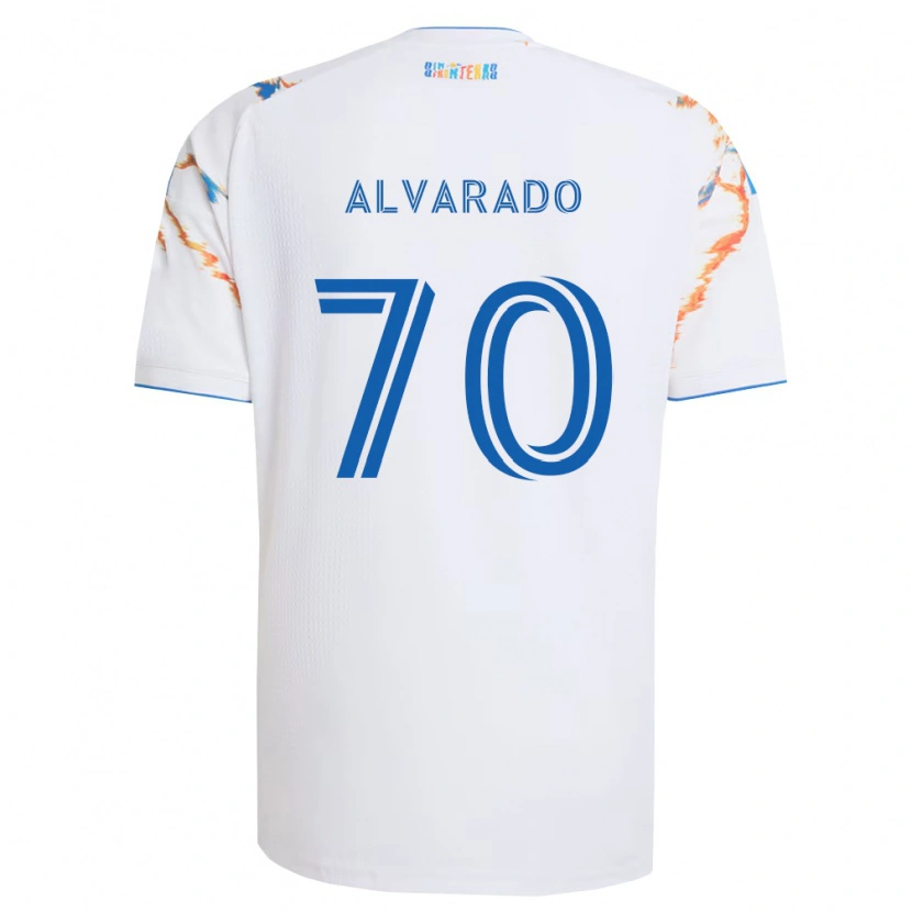 Danxen Mulher Camisola Alejandro Alvarado #70 Branco Laranja Azul Alternativa 2026/27 Camisa