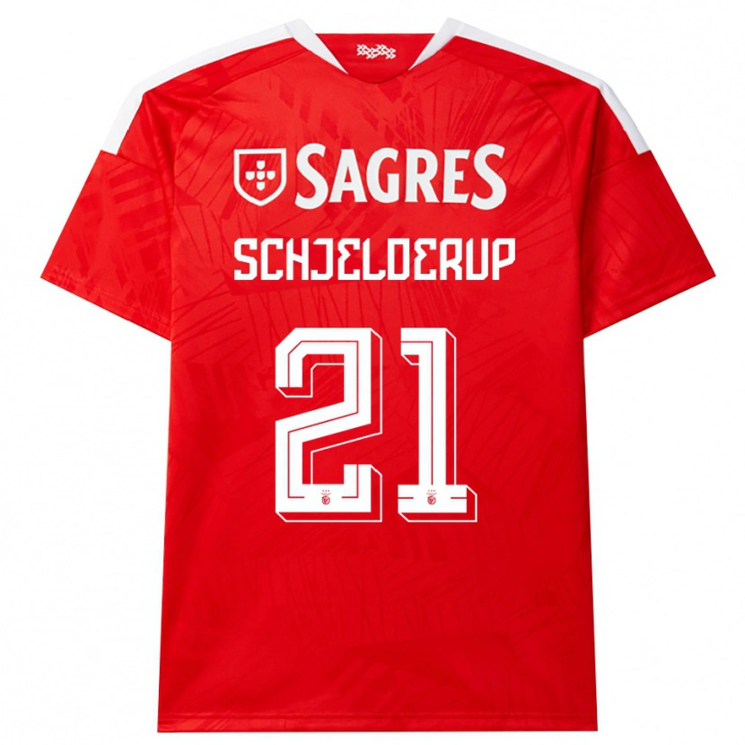 Danxen Criança Camisola Andreas Schjelderup #21 Vermelho Branco Amarelo Principal 2026/27 Camisa