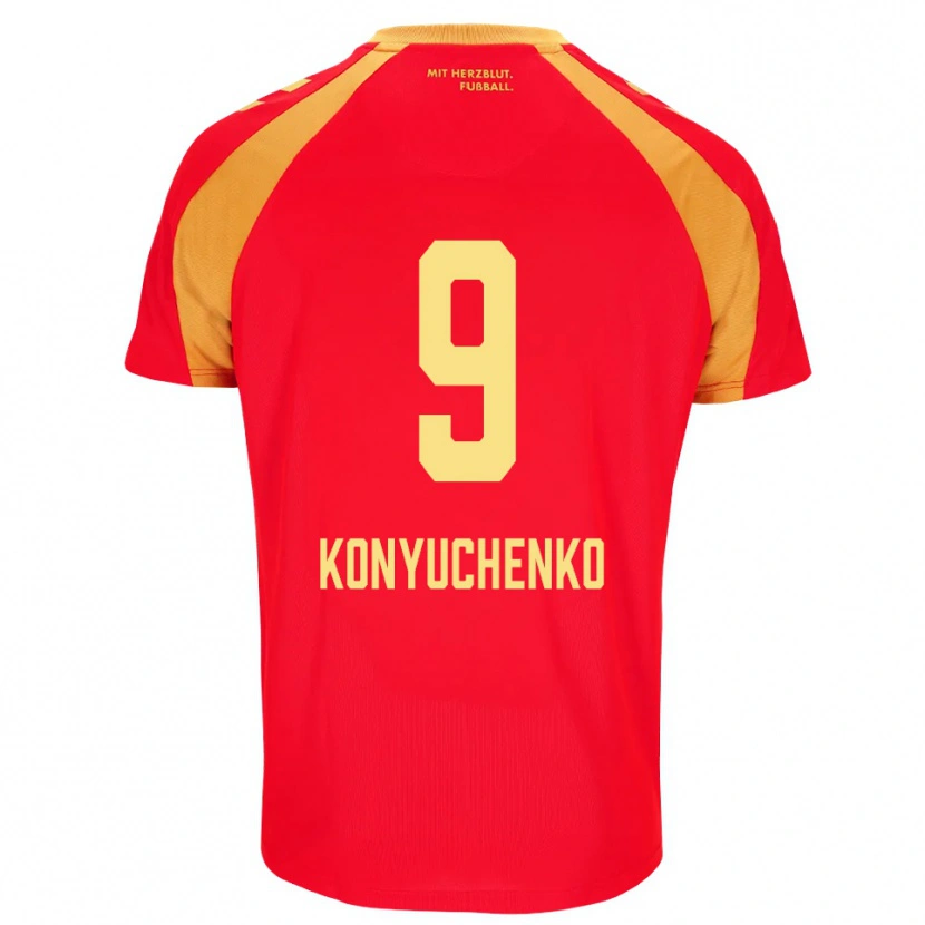Danxen Criança Camisola Yehor Konyuchenko #9 Vermelho Laranja Preto Alternativa 2026/27 Camisa
