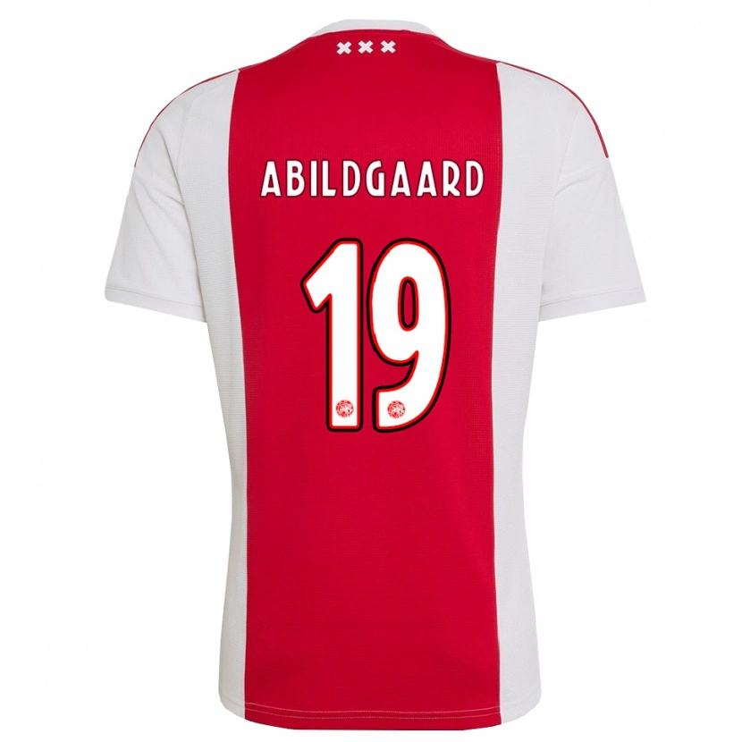 Danxen Homem Camisola Lasse Abildgaard #19 Vermelho Branco Amarelo Principal 2026/27 Camisa
