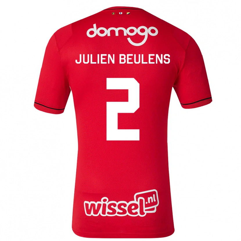 Danxen Homem Camisola Julien Beulens #2 Vermelho Branco Preto Principal 2026/27 Camisa