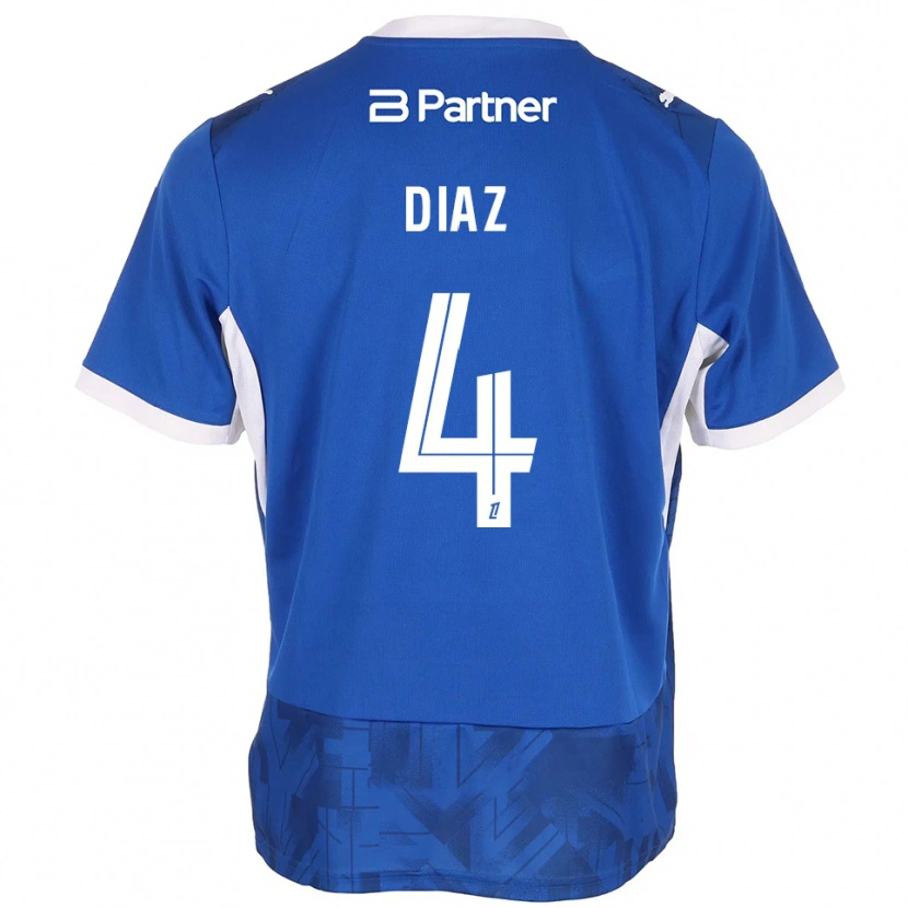 Danxen Mulher Camisola Junior Diaz #4 Azul Médio Branco Principal 2026/27 Camisa