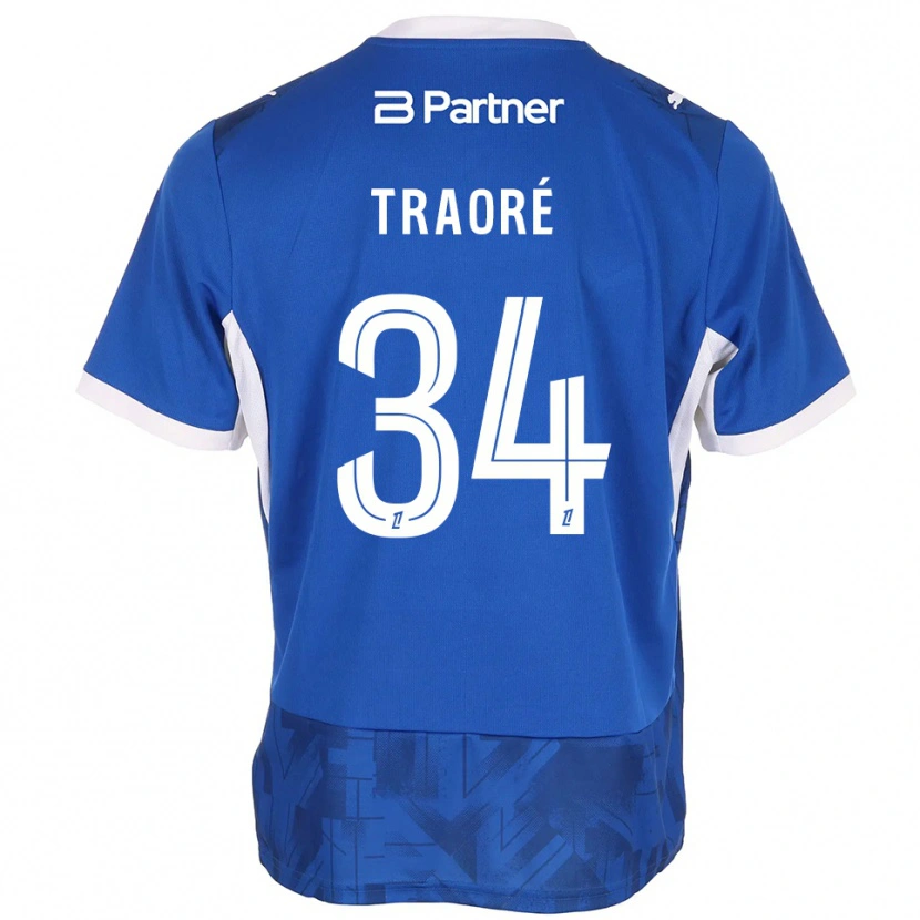 Danxen Mulher Camisola Ibrahim Traoré #34 Azul Médio Branco Principal 2026/27 Camisa