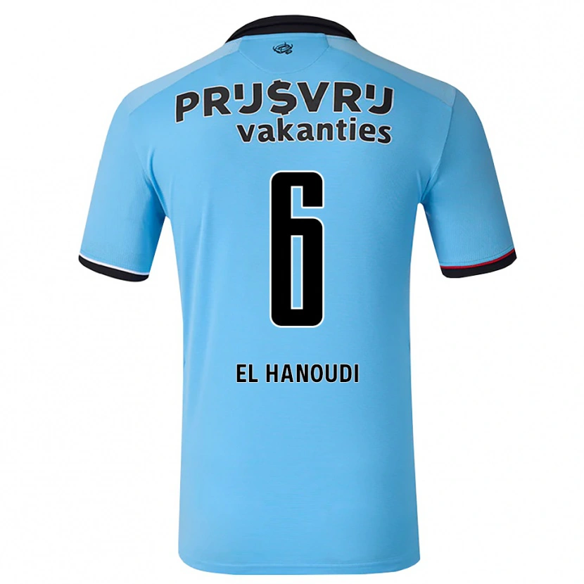 Danxen Mulher Camisola Yassine El Hanoudi #6 Deepskyblue Preto Vermelho Alternativa 2026/27 Camisa